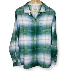 American Eagle Oversized Shirt Women's Gradient Plaid Flannel Cobain Grunge S‎